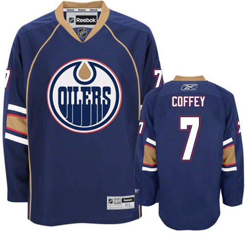 Reebok Edmonton Oilers NO.7 Paul Coffey Men's Jersey (Navy Blue Premier Third)