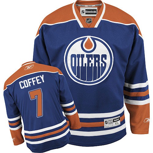Reebok Edmonton Oilers NO.7 Paul Coffey Men's Jersey (Royal Blue Authentic Home)