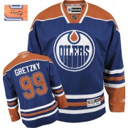 Reebok Edmonton Oilers NO.99 Wayne Gretzky Men's Jersey (Royal Blue Authentic Home Autographed)